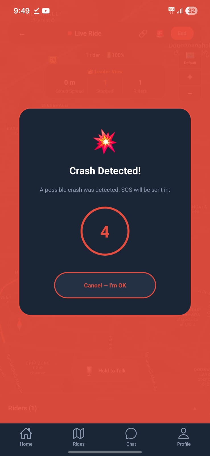 Crash detected overlay
