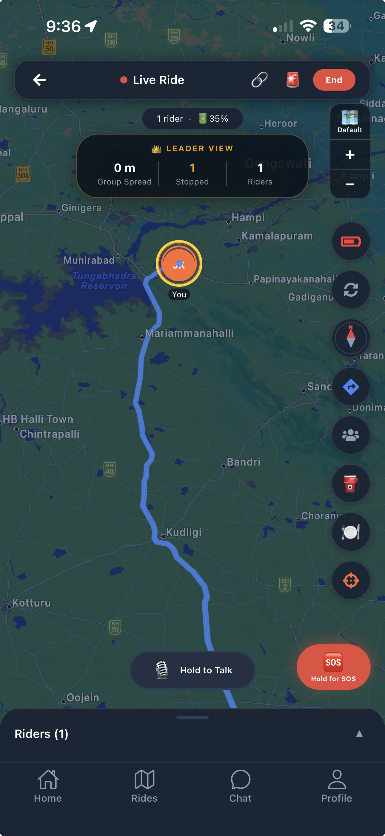 RideMesh live ride screen